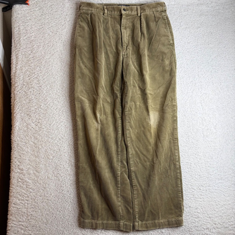 Polo Ralph Lauren Mens Corduroy Pants 34x30 (32x29) Tan Pleated baggy Distressed
